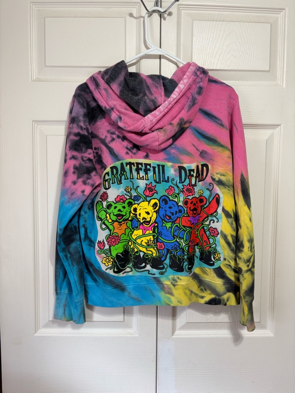 Grateful Dead Tie-Dye Hoodie - Pink, Blue, Yellow & Black